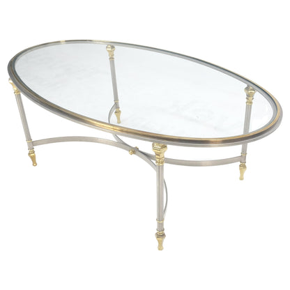EstablishedLines Mid Century Hollywood Regency Italian Oval Glass top Brass & Chrome Coffee Table