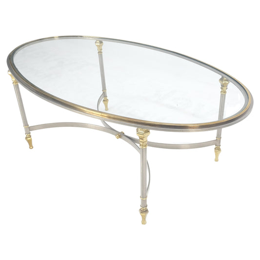 EstablishedLines Mid Century Hollywood Regency Italian Oval Glass top Brass & Chrome Coffee Table