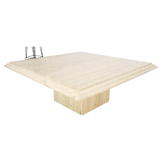 EstablishedLines Large 42" Square Single Pedestal Base Italian Mid Century Travertine Table MINT!