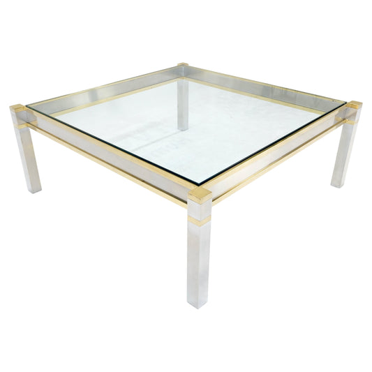 EstablishedLines Brass Stainless Steel Glass Top 44" Square Mid Century Modern Coffee Table MINT