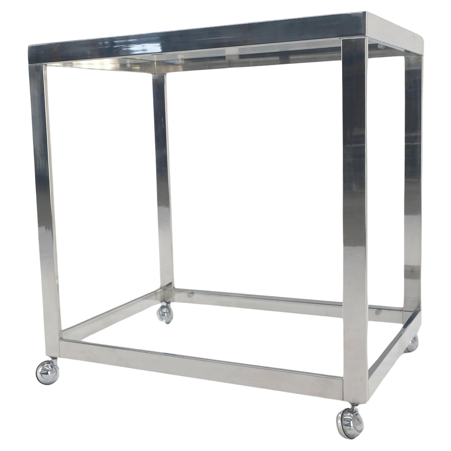 EstablishedLines Polished Stainless Steel Box Shape Two Tier Serving Bar Cart Chrome Mid Century