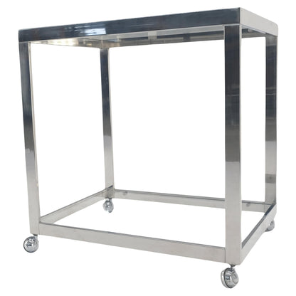 EstablishedLines Polished Stainless Steel Box Shape Two Tier Serving Bar Cart Chrome Mid Century