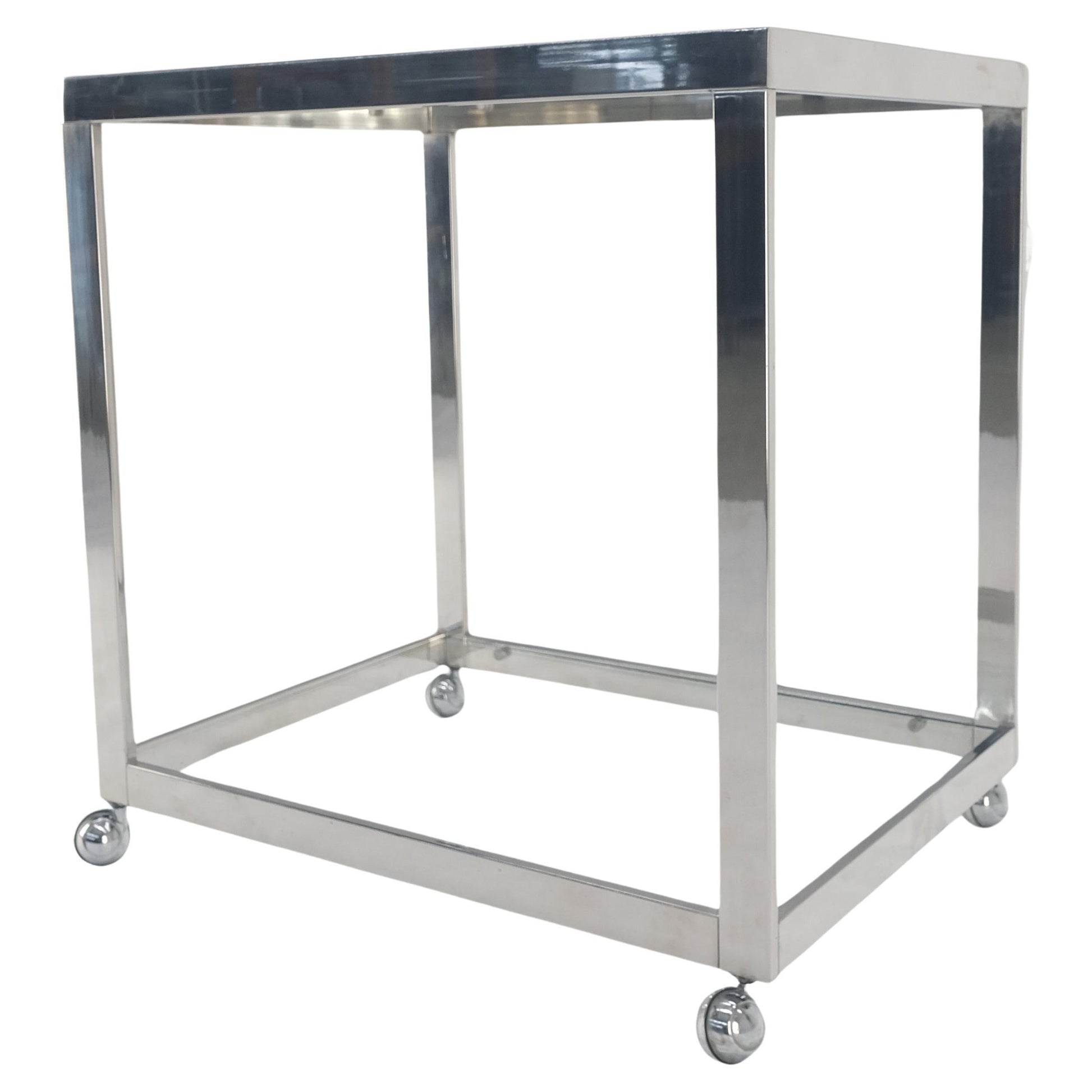 EstablishedLines Polished Stainless Steel Box Shape Two Tier Serving Bar Cart Chrome Mid Century