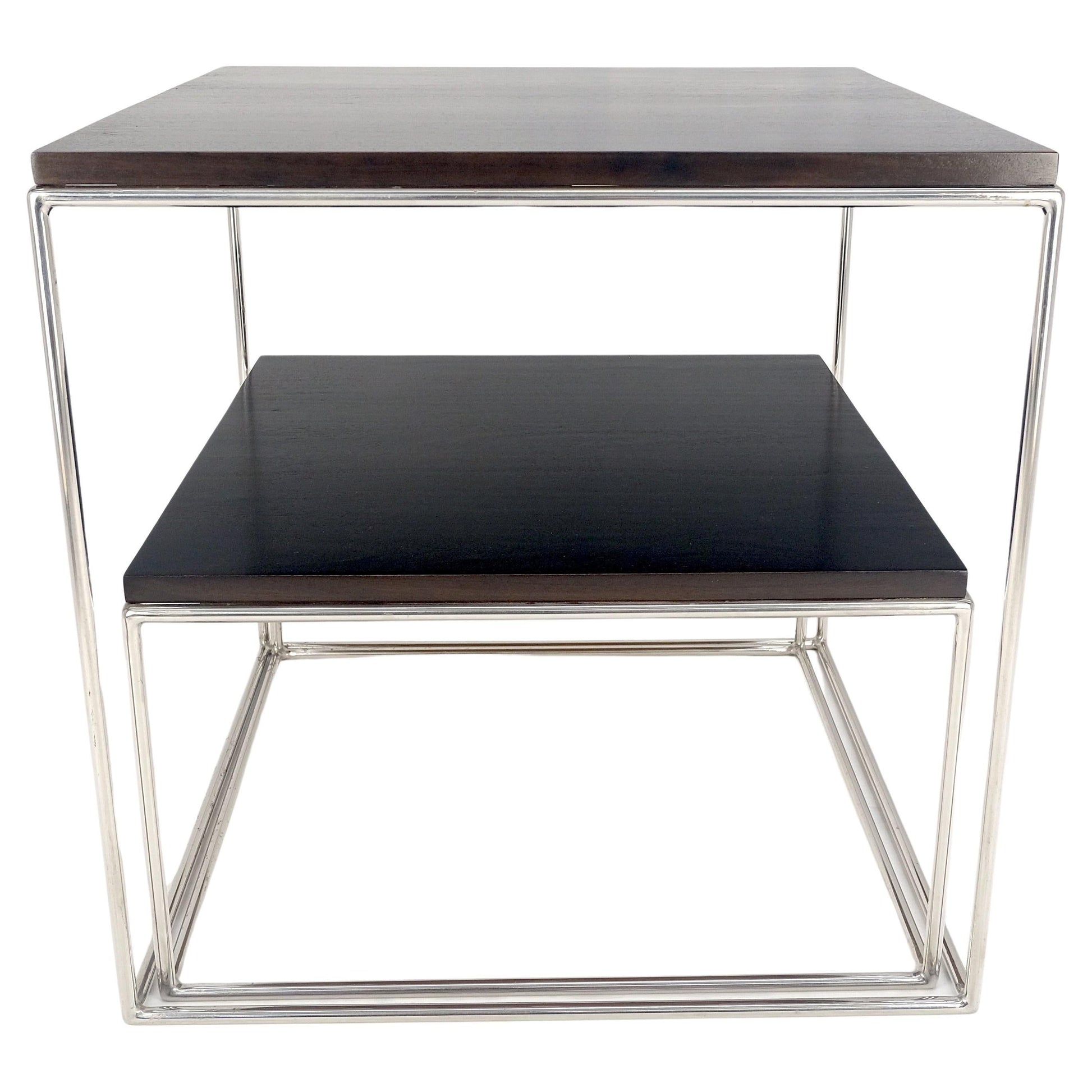 EstablishedLines Espresso Walnut Cube Shape Nesting End Tables Polished Stainless Steel Chrome