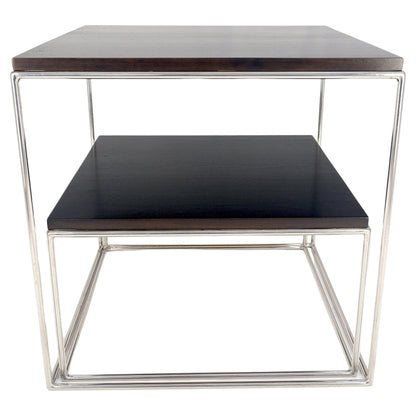EstablishedLines Espresso Walnut Cube Shape Nesting End Tables Polished Stainless Steel Chrome