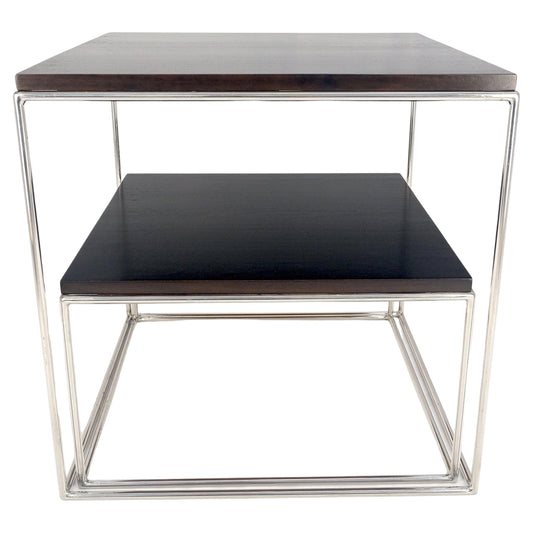 EstablishedLines Espresso Walnut Cube Shape Nesting End Tables Polished Stainless Steel Chrome