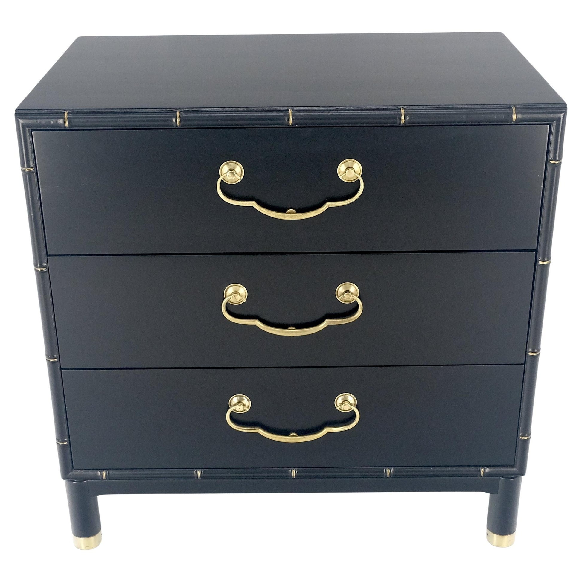 EstablishedLines: Black Lacquer Solid Brass Drop Pulls Faux Bamboo 3 Drawer Bachelor Chest Dresser EstablishedLines: Black Lacquer Solid Brass Drop Pulls Faux Bamboo 3 Drawer Bachelor Chest Dresser