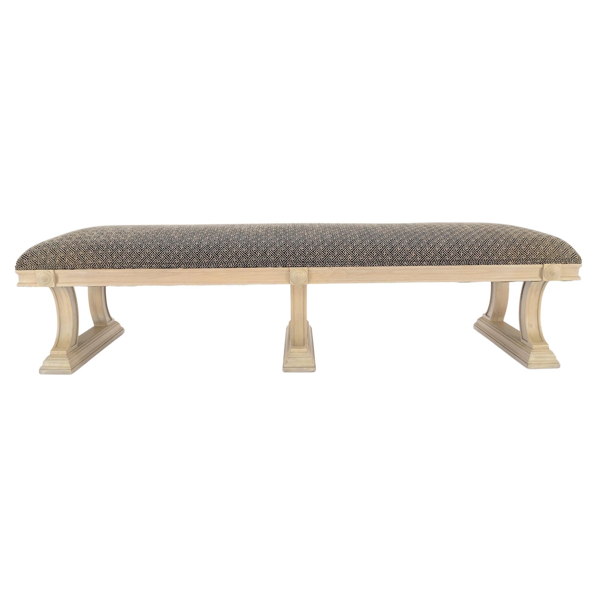 EstablishedLines Bleached Carved Mahogany Tripple Pedestals Base Upholstered Seat Bench MINT!
