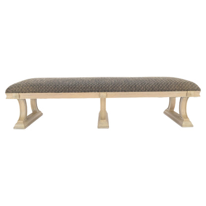 EstablishedLines Bleached Carved Mahogany Tripple Pedestals Base Upholstered Seat Bench MINT!