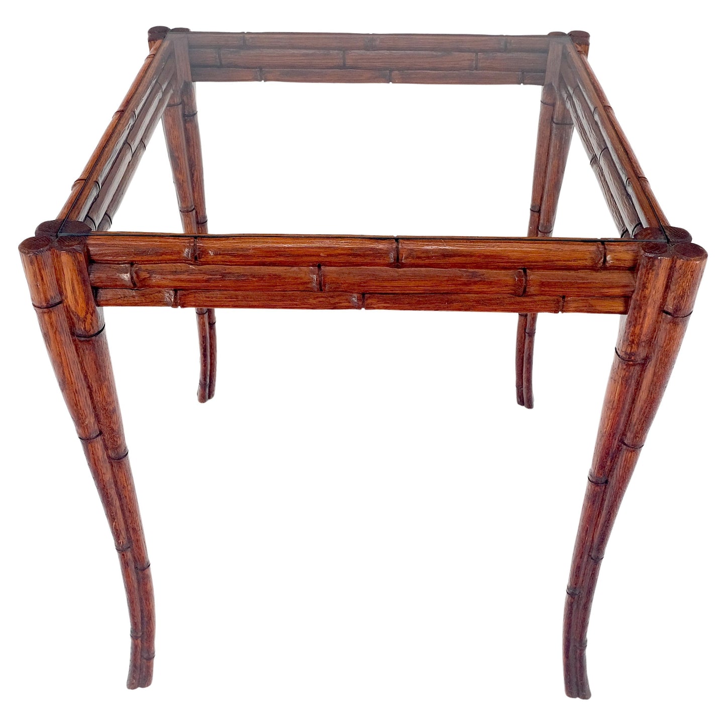 Very Fine Carved Oak Faux Bamboo Glass Top Tapered Sabre Leg End Side Table MINT