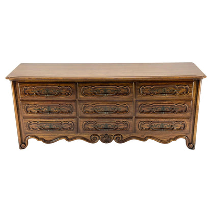 EstablishedLines Henredon Carved Chestnut Drawer Fronts Large Heavy Brass Drop Pulls Dresser MINT