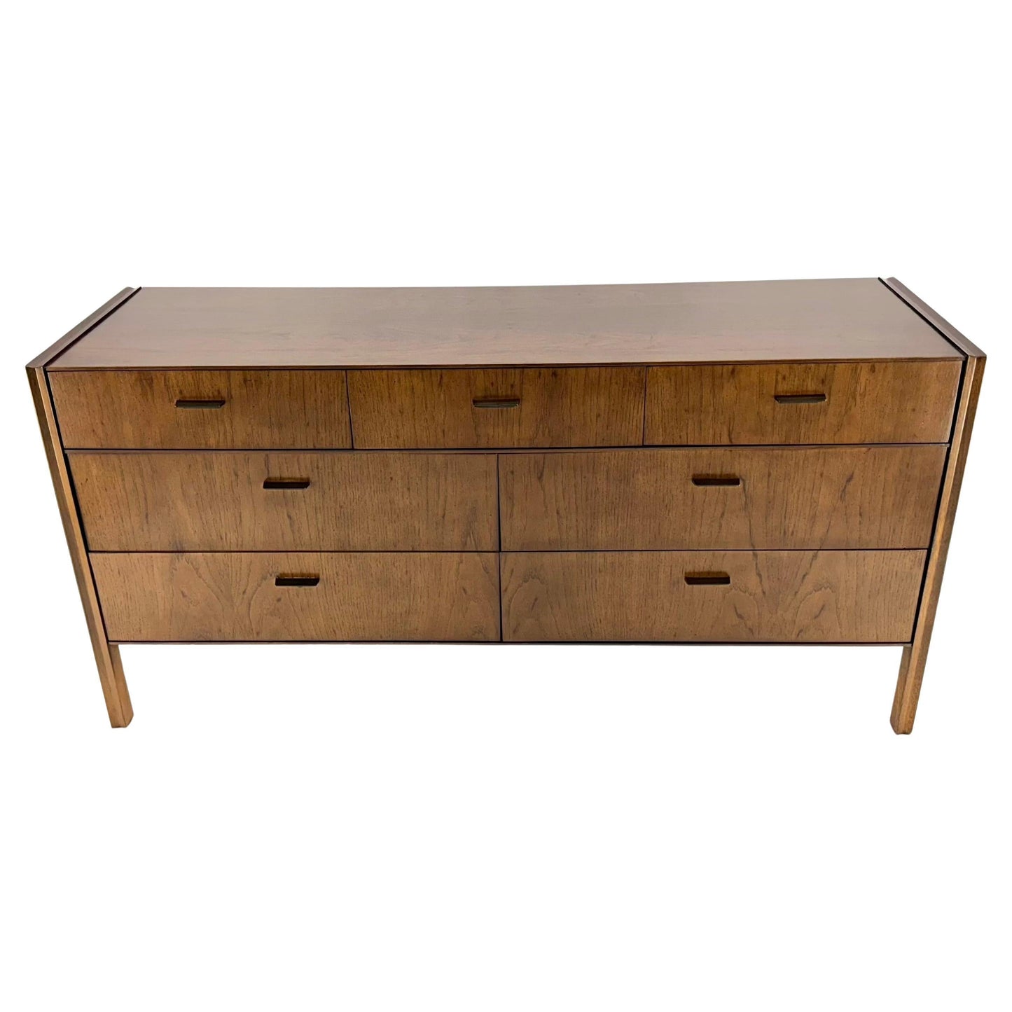 Mid Century Modern Wormy Chestnut 7 Drawers Compact Dresser Credenza MINT