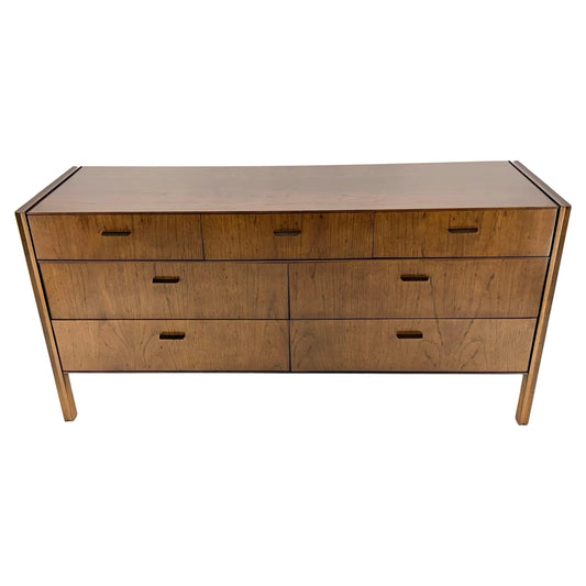 Mid Century Modern Wormy Chestnut 7 Drawers Compact Dresser Credenza MINT