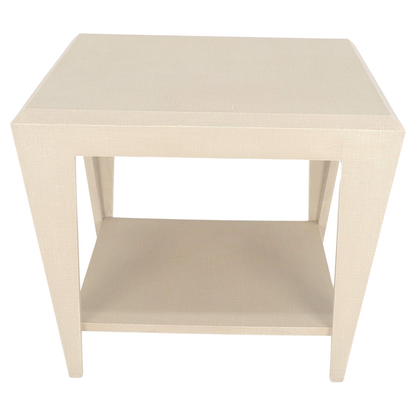 EstablishedLines Lacquered Cloth Rectangle Tapered Legs Two Tier Bottom Shelf Beige End Table