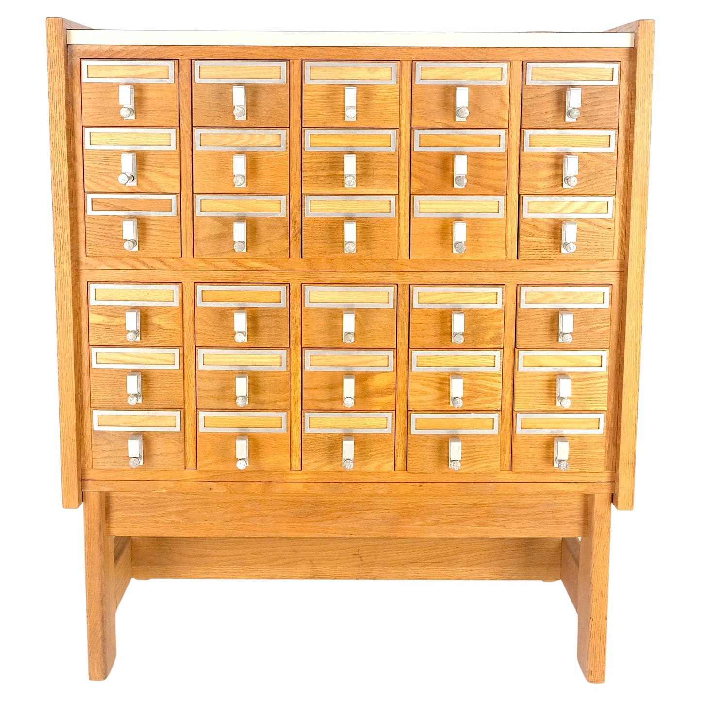 Oak Aluminum Apothecary 30 Drawers Apothecary Cabinet on Solid Legs Formica Top