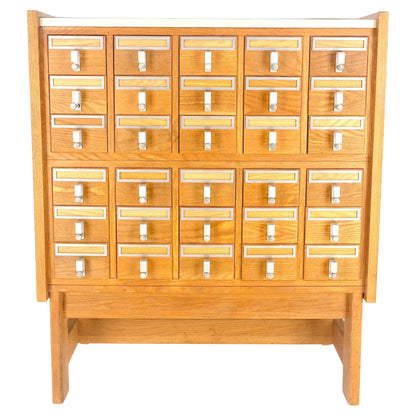 Oak Aluminum Apothecary 30 Drawers Apothecary Cabinet on Solid Legs Formica Top