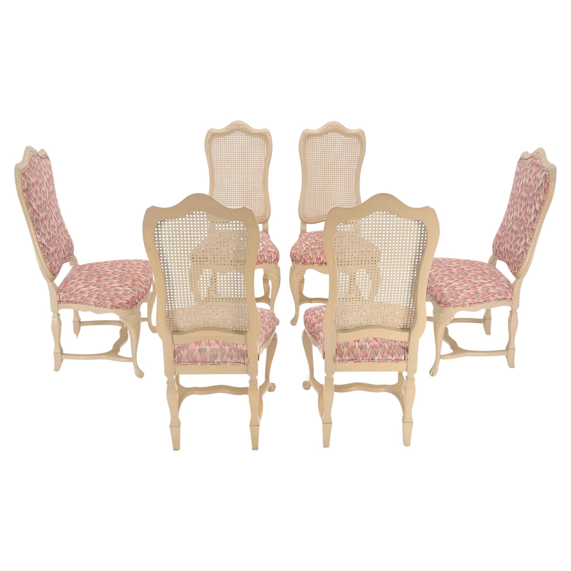 EstablishedLines Set 6 Tall Back Thick Cream Lacquer Carved French  Dining Chairs Stretchers MINT