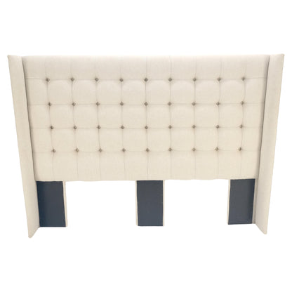 EstablishedLines Custom Tufted Linen Oatmeal Beige Wing Headboard King Size Bed Mint