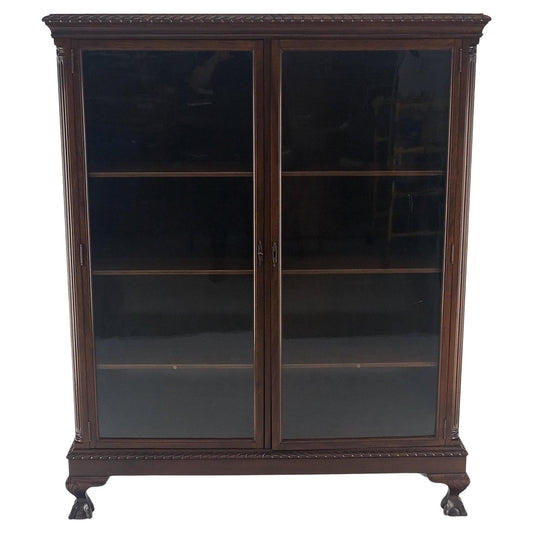 Mahogany 2 Door Chippendale Style Carved Ball & Claw Feet Rope Edge Bookcase
