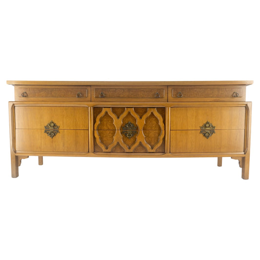 Asian Inspired Light Walnut 9 Drawers Long Mid Century Dresser Credenza MINT!