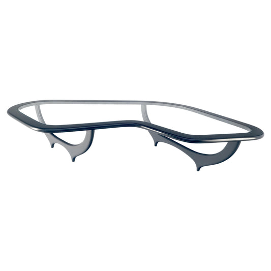 EstablishedLines Black Lacquer Boomerang Shape Glass Top Italian Mid Century Modern Coffee Table