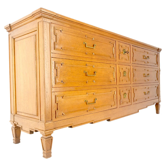 Very Fine 9 Drawers Brass Pulls Carved Walnut 72" Long Dresser Credenza MINT!
