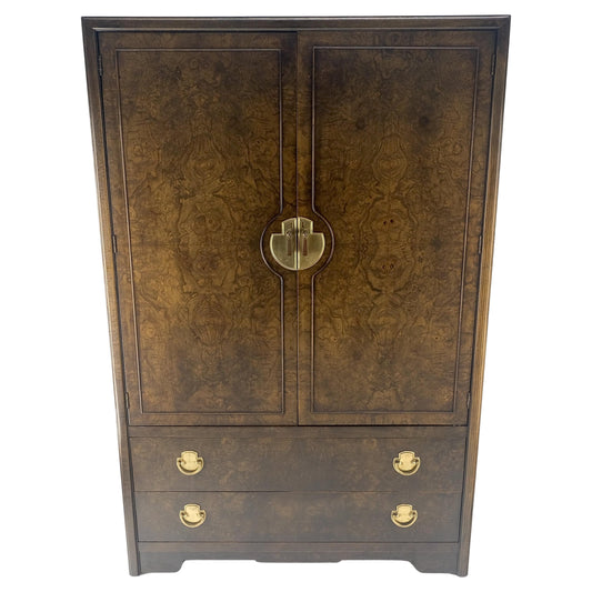 Large Burl Wood Brass 2 Doors Drawer Mastercraft Gentleman's Chest Dresser MINT