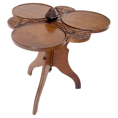 EstablishedLines Carved Teak Acorn Tripod Base Triptych Round Tray Top Side End Serving Table