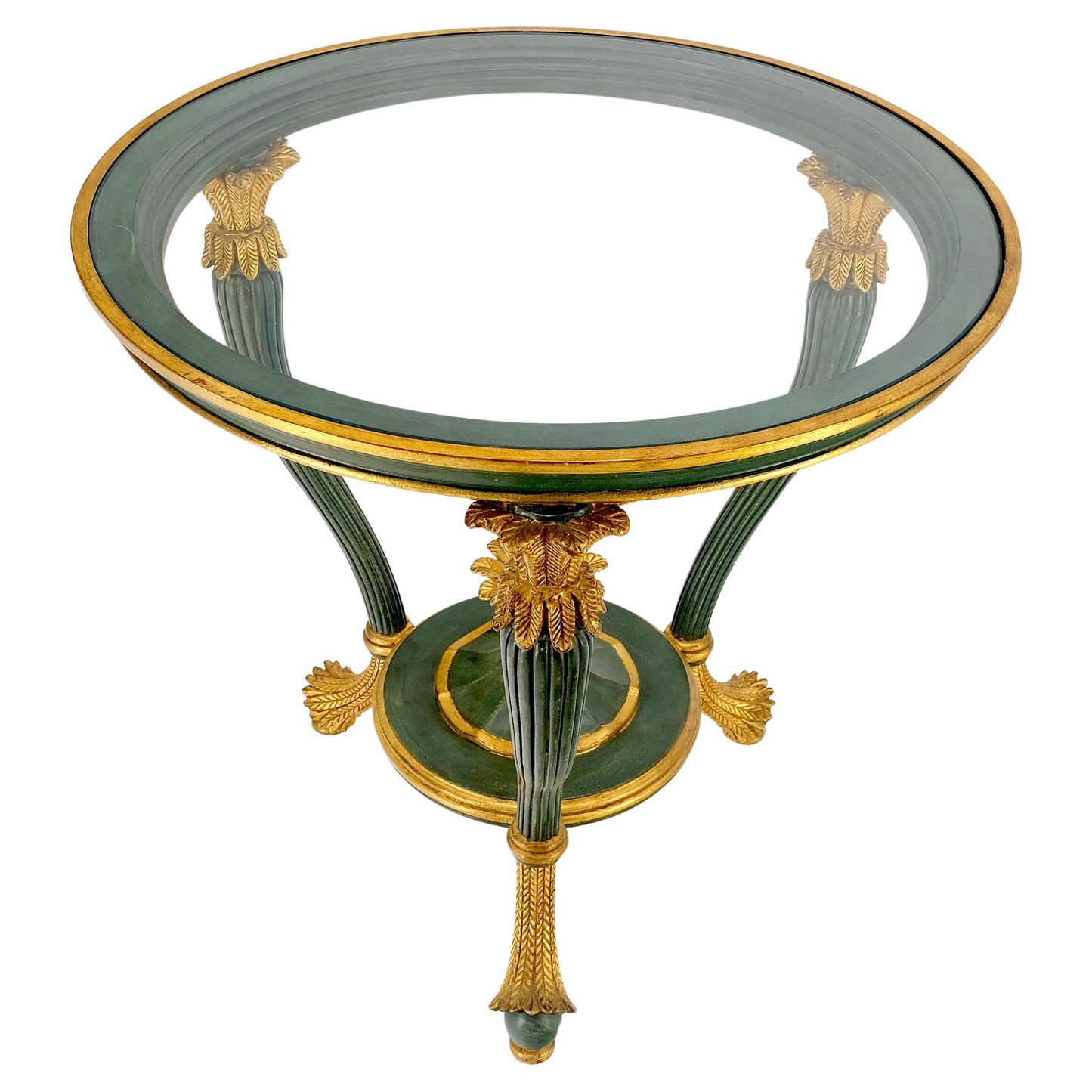 EstablishedLines Italy Decorative Carved Painted 28" Round Glass Top Gueridon Lamp Center Table
