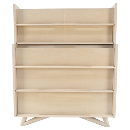 EstablishedLines Sculptural Legs & Drawer Pulls White Wash Bone Tone 5 Drawers Mahogany Dresser