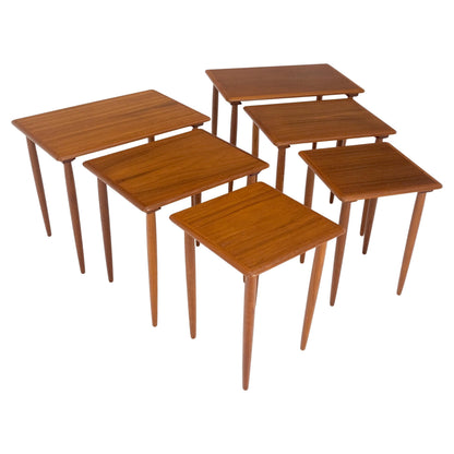 EstablishedLines Pair of 2 Sets of Teak Danish Mid Century Modern Dowel Legs Nesting Tables MINT!