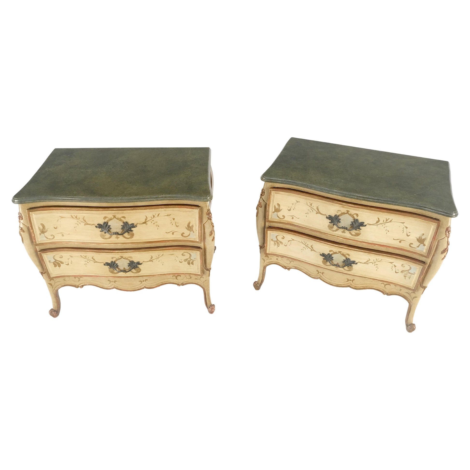 EstablishedLines Bombay Paint Decorated Faux Marble Top Two Drawers Night Stands End Tables MINT!