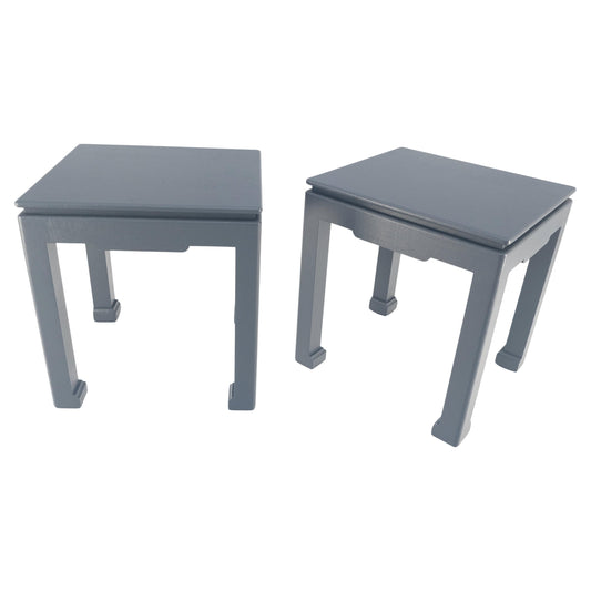 EstablishedLines Pair 28"H Lacquered Linen Cloth Light Grey Square End Side Occasional Tables