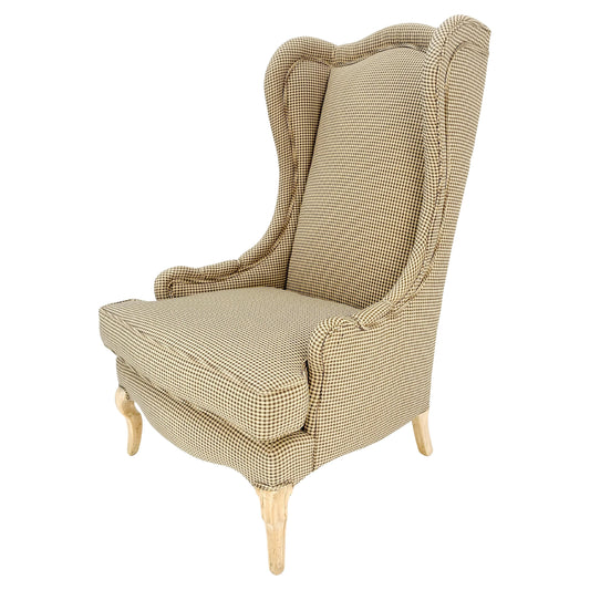 EstablishedLines Tall Back French Provincial Cabriole Legs White Wash Finish Legs Wing ArmChair