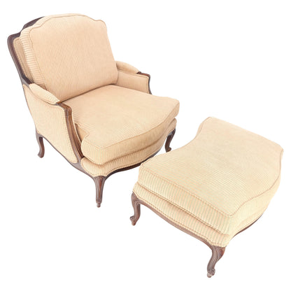 Wide Carved Walnut Frame Vintage  French Arm Chair w/ Matching Ottoman Chaise