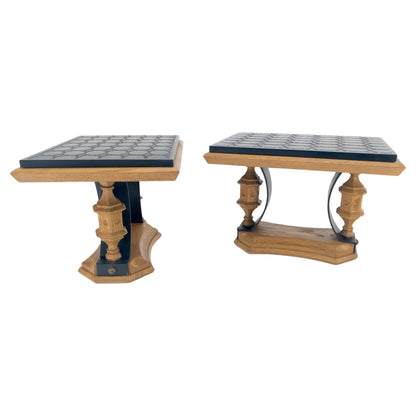 EstablishedLines Pair Solid Oak Bases Etched Patterns 3/4" Slate Top Rectangle End Side Table