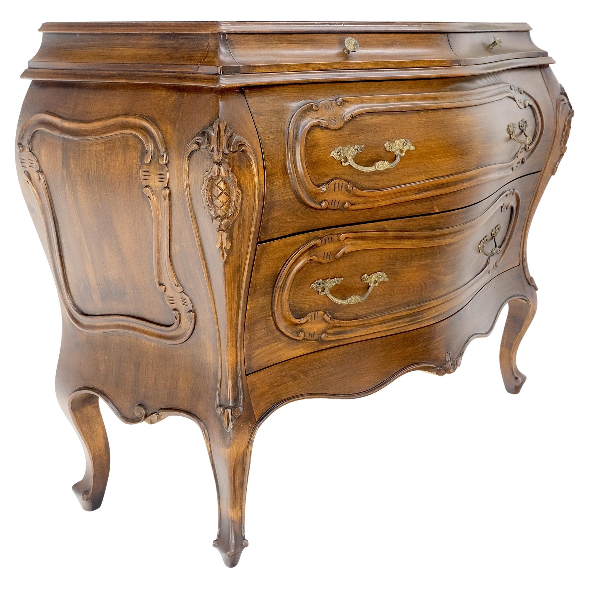 Carved 4 Drawer Medium Size Bombe Style Italian Commode Solid Cherry Dresser