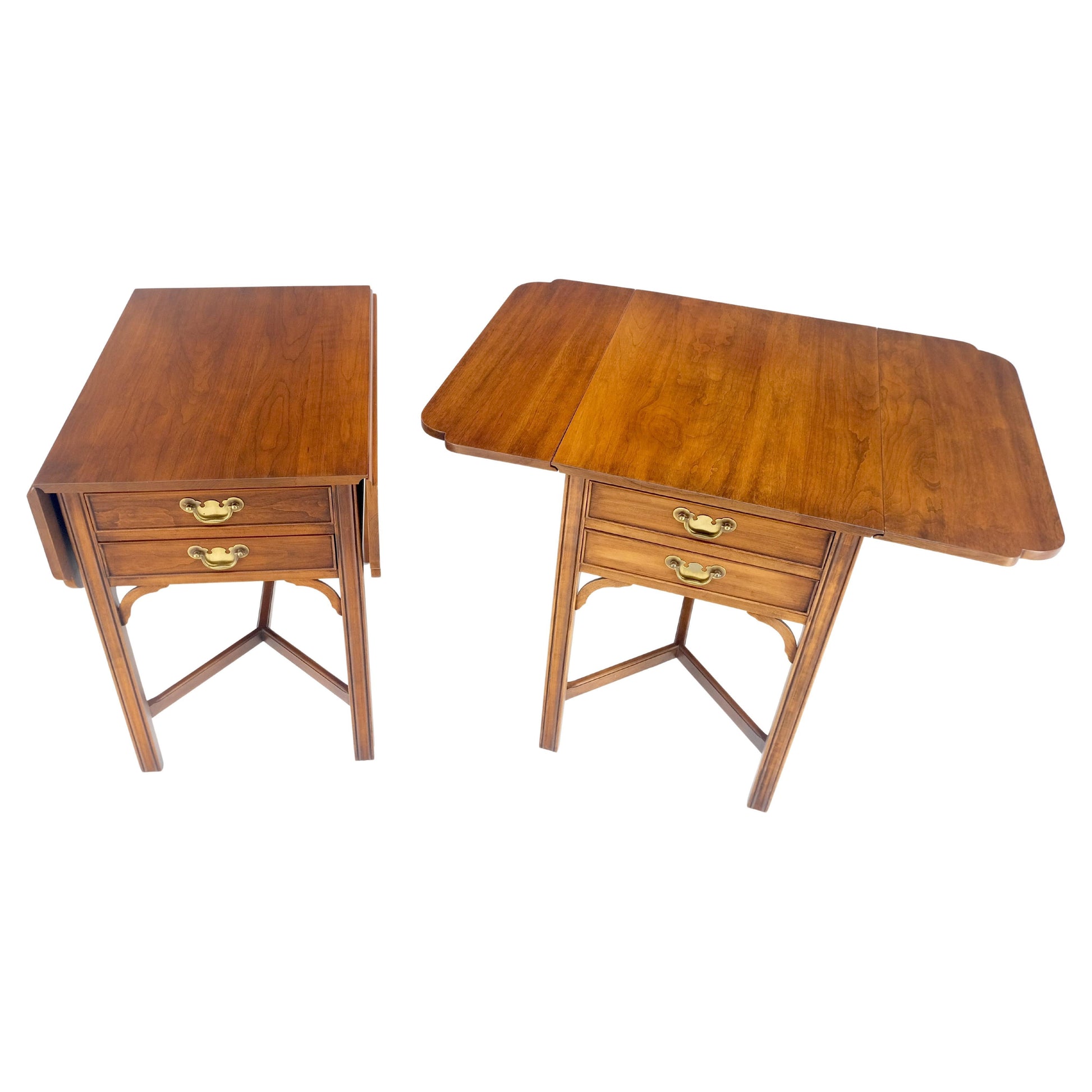 EstablishedLines Pair Solid Cherry Drop Leaf Brass Hardware "Y" Stretches End Side Tables MINT!