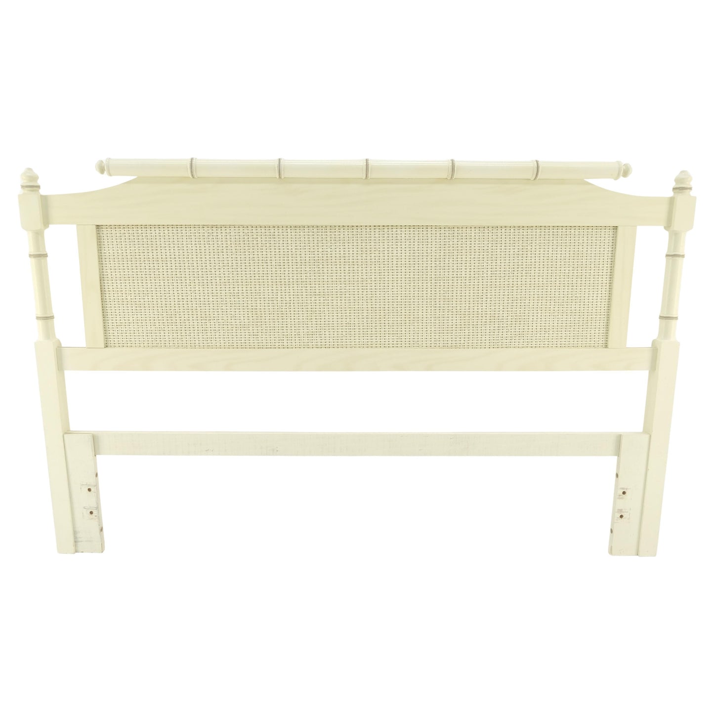 EstablishedLines Mid Century Modern Faux Bamboo Beige White Queen Size Headboard Bed MINT