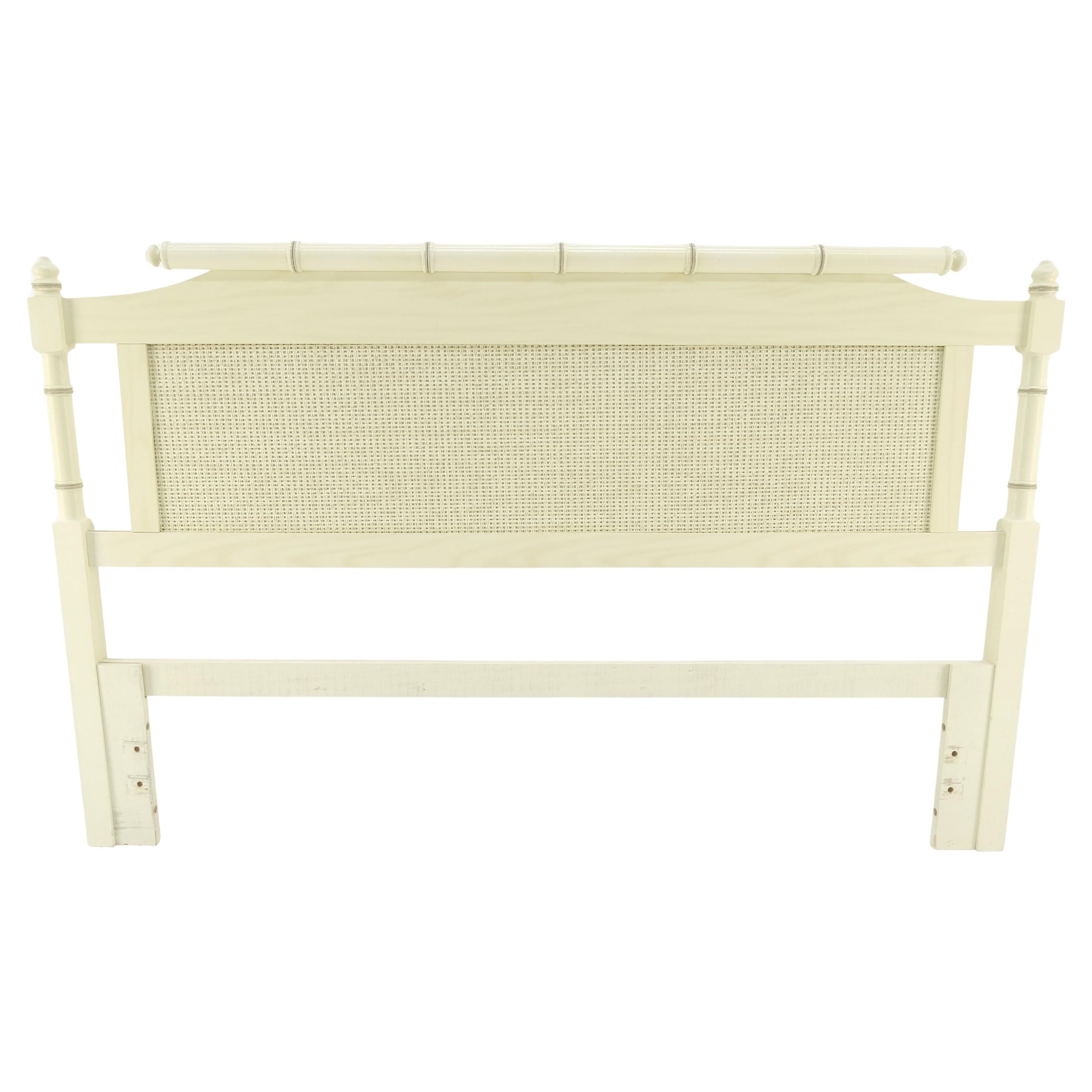 EstablishedLines Mid Century Modern Faux Bamboo Beige White Queen Size Headboard Bed MINT