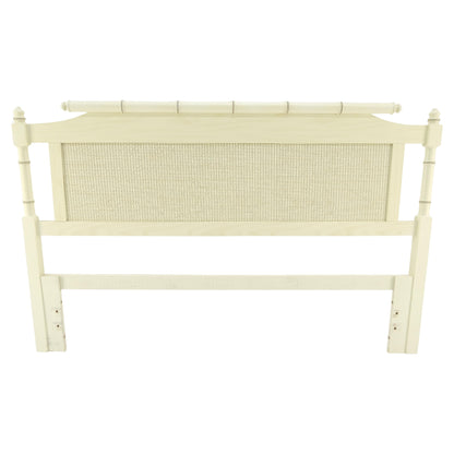 EstablishedLines Mid Century Modern Faux Bamboo Beige White Queen Size Headboard Bed MINT