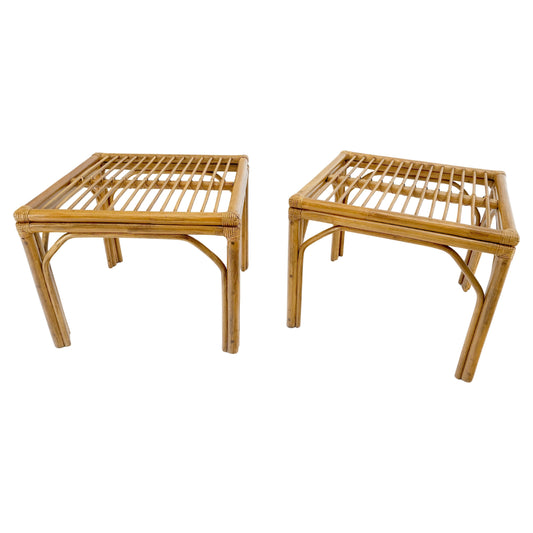 EstablishedLines Pair of Square Bamboo End Side Tables C1970s MINT