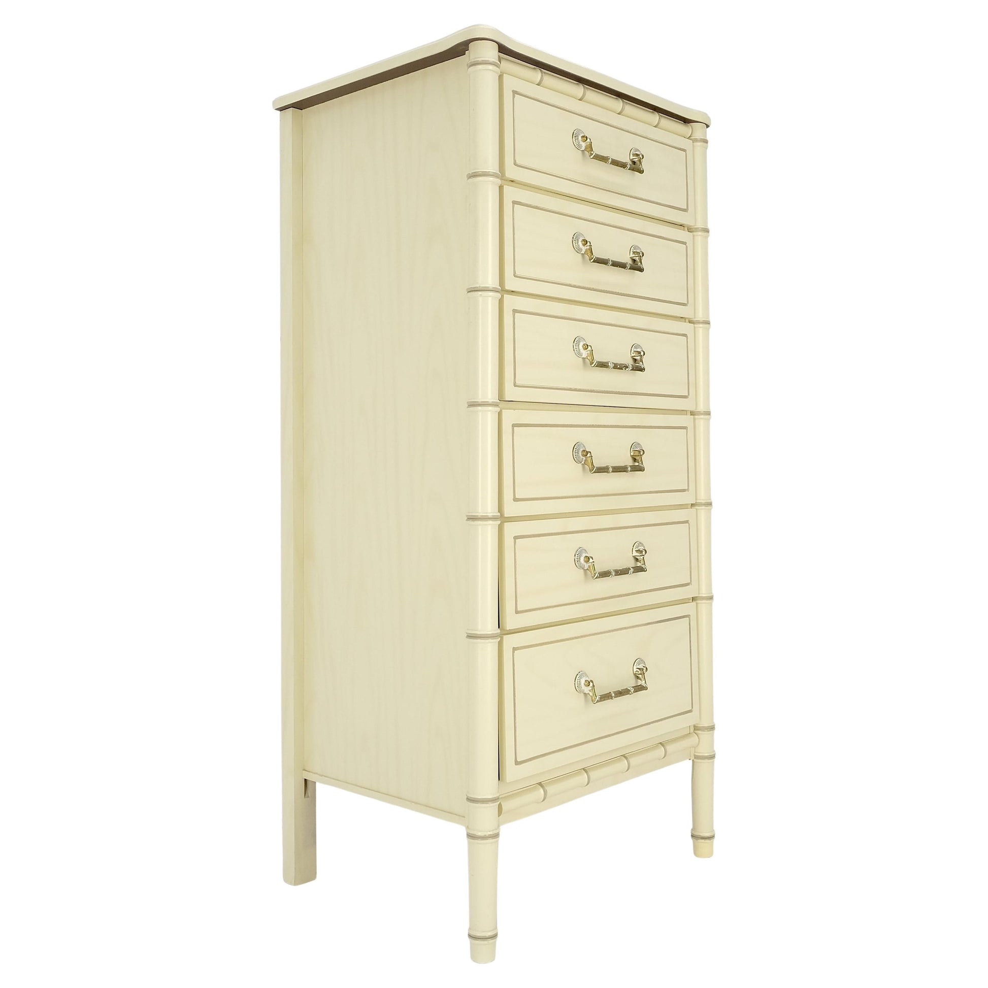 EstablishedLines Faux Bamboo Beige White Lacquer 48" Tall 6 Drawer Lingerie Chest Dresser MINT!