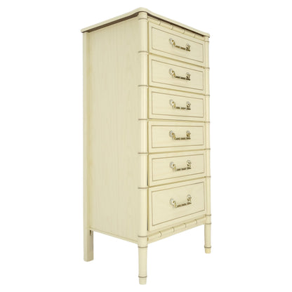 EstablishedLines Faux Bamboo Beige White Lacquer 48" Tall 6 Drawer Lingerie Chest Dresser MINT!
