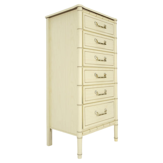 EstablishedLines Faux Bamboo Beige White Lacquer 48" Tall 6 Drawer Lingerie Chest Dresser MINT!