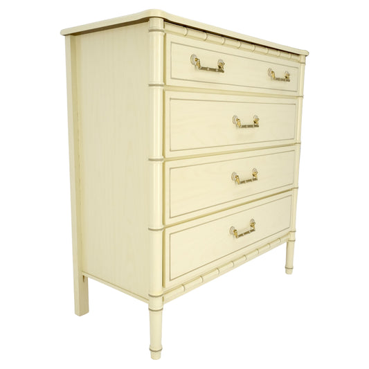 EstablishedLines Faux Bamboo Beige White Lacquer 4 Drawers Bachelor Chest Dresser MINT!