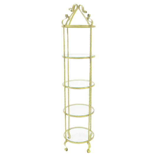 EstablishedLines Round "Twisted rope" Style 4 Tier Metal & Glass Decorative Etagere w/Scroll Mint