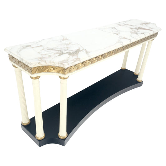 EstablishedLines Marble Top Neoclassical Deco Concave Base Console Sofa Table Gold Gilt Carving