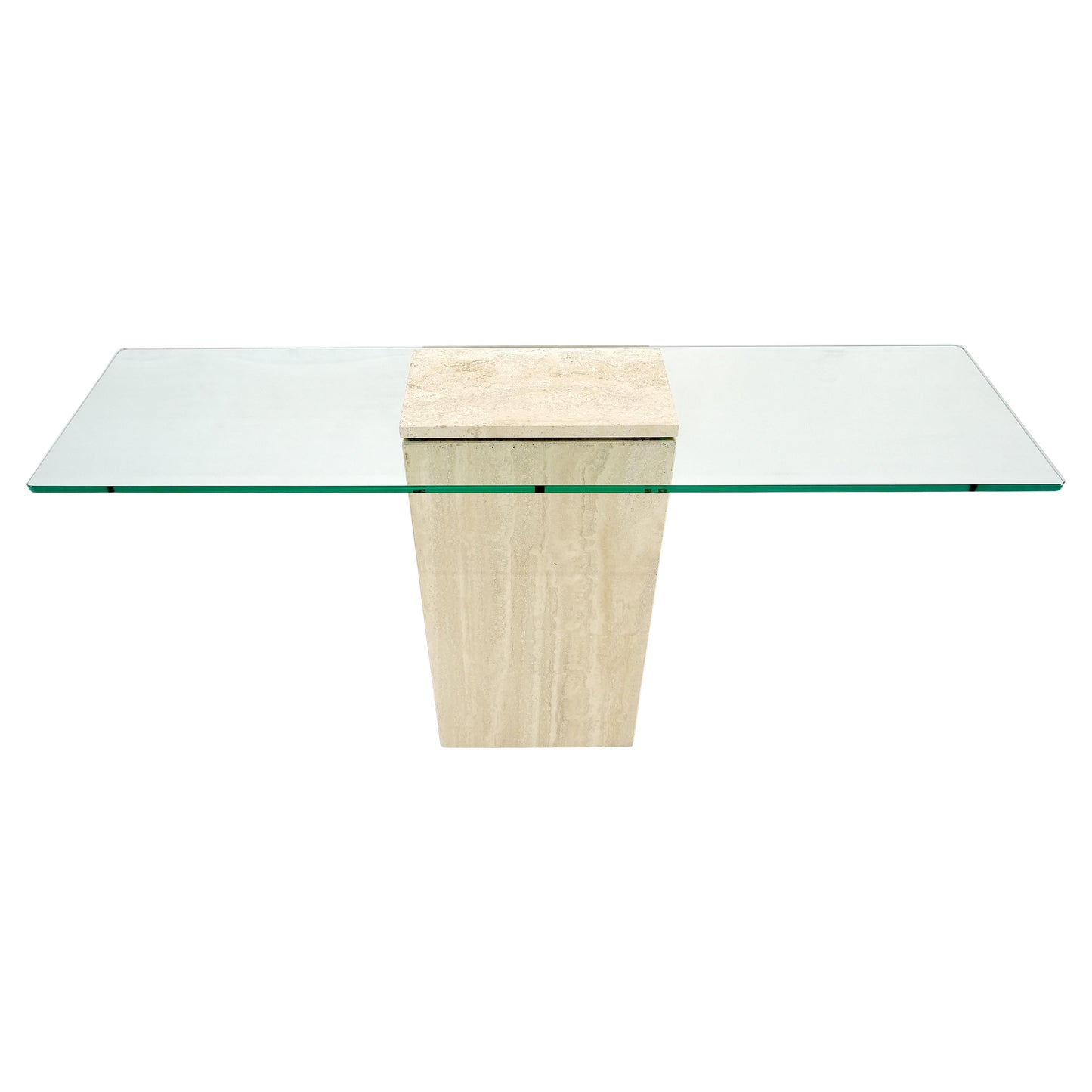 EstablishedLines Rectangle Travertine Stone Base Glass Top Italian Console Sofa Table MINT!