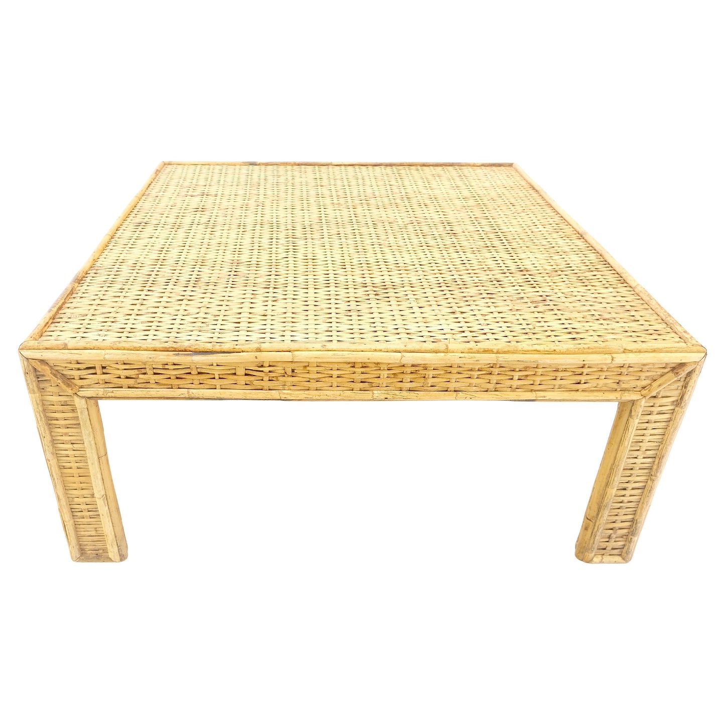 EstablishedLines Square Bamboo Rattan Mid Century Modern Parsons Style Coffee Center Table MINT
